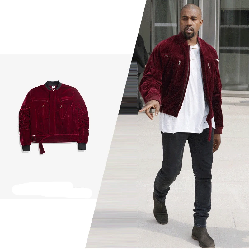 

Kanye Scimitar Elastic Pleated Sleeves Velvet Mens Winter Jackets and Coats Thick Windbreaker Bomber Jacket Stand Bubble Coat