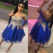 Королевское Синее Короткое платье для выпускного вечера с золотыми аппликациями, шифоновое коктейльное платье, сексуальное милое мини-платье, вечерние платья