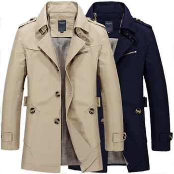 New Men's Classic Trench Coat Spring Autumn Solid Color Lapel Cotton Mid-length Jacket Male Business Casual Windproof Overcoat