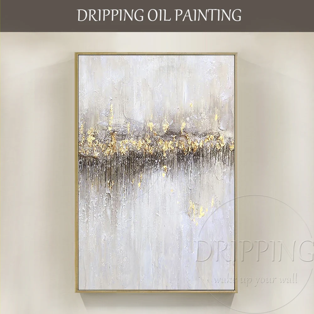 Excellent Painter Hand-painted High Quality Modern Abstract Gold Foil Oil Painting on Canvas Grey | Дом и сад