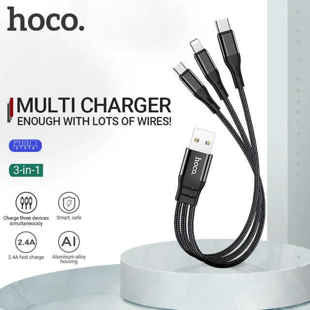 hoco 3 in 1 USB Cable short 3in1 For Lightning Micro USB Type C wire For