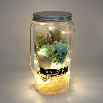 

Soap Rose LED Soap Flower Glass Bottles With Hanging Rope Wedding Artificial Flower Valentines Day Mothers Day Christmas Gift