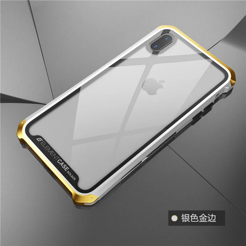 glass silver gold Для iphone XS чехол Роскошный элемент телефонные чехлы с дизайнерским алюминием и ПК чехол для iphone X XS max XR крышка+ закаленное стекло - Цвет: glass silver gold