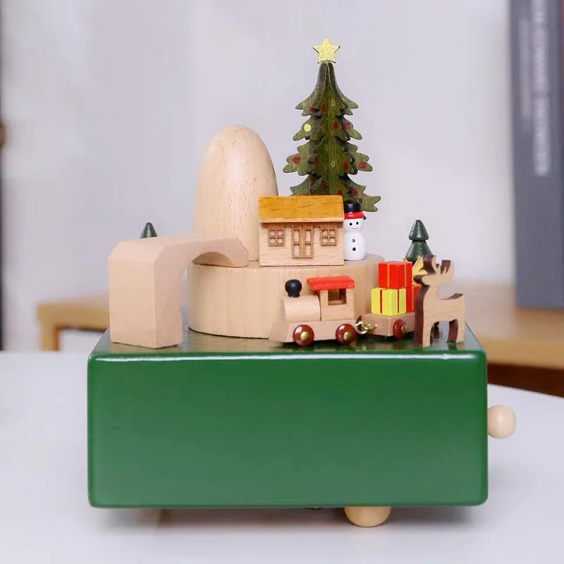 Green small train Зеленая кожа поезд деревянная музыкальная шкатулка замок принцесса карусель музыкальная шкатулка Рождественская елка украшения подарки ручной коленчатый 1 шт - Цвет: Green small train