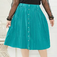 Осенние миди юбки для женщин, одноцветные, с принтом, на пуговицах, плиссированные, трапециевидные, с эластичной талией, винтажные женские длинные юбки, большие размеры, юбка Nov