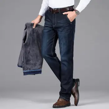 

Autumn 2020 models ash jeans men plus velvet thick warm casual pants em8 stretch high waist straight Slim men's pants P0018-30