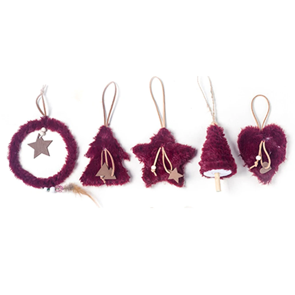 5pcs/set Creative Plush Christmas Tree Hanging Pendant Pink White Heart Star Feather Ornament Christmas Decoration for Home Xmas - Цвет: 9