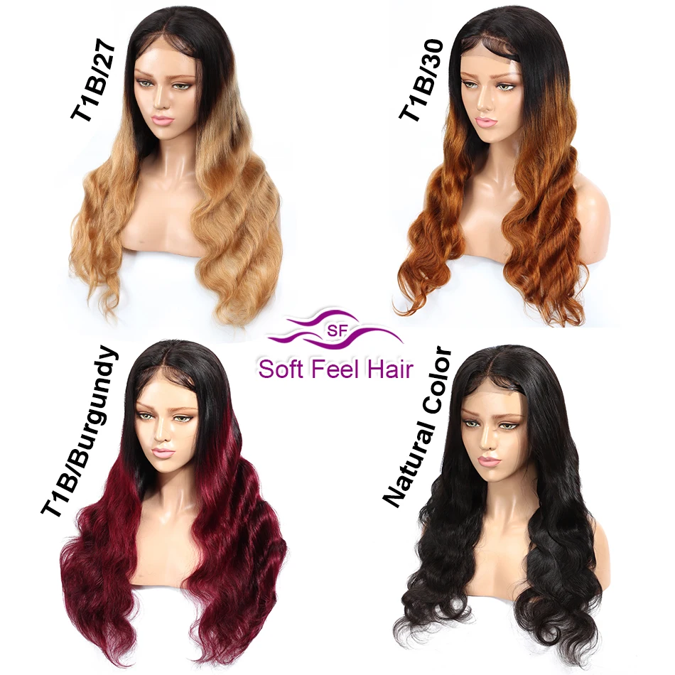 Soft Feel Hair 4x4 Lace Closure Wig Blonde Ombre Human Hair Closure Wigs For Women Remy Brazilian Body Wave Wigs Middle Ratio