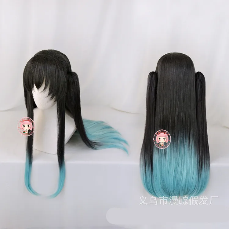 

Demon Slayer: Kimetsu no Yaiba men Tokitou Muichirou cosplay wig Tokitou Muichirou role play black mix blue long hair