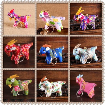 

10pcs/lot Thai handmade fabric lamb keychain Animal Sheep key chain bohemia keychain bag charm keyholder ethnic jewelry keyring