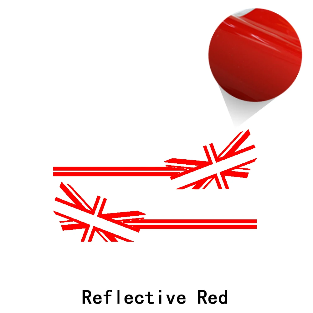 reflective red 2 шт. Автомобильная дверь боковые полосы стикер на автомобильную юбку флаг Юнион Джек Стайлинг графика тело наклейка для MINI Cooper S R56 One JCW аксессуары - Название цвета: reflective red