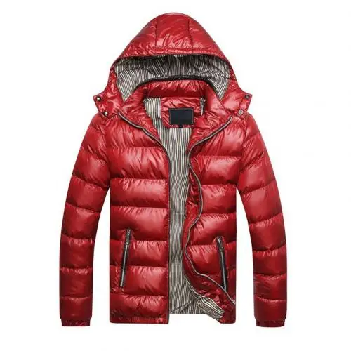 Новинка, мужская зимняя куртка-пуховик со стоячим капюшоном, Мягкое хлопковое пальто, теплое пальто в стиле панк, верхняя одежда для верховой езды - Цвет: Красный