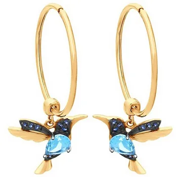 

Hummingbird Bird Earrings Big Round Dangle Drop Fashion Animal Jewelry For Women Girls Kid Pendant Crystal Hoop Earrings 2020