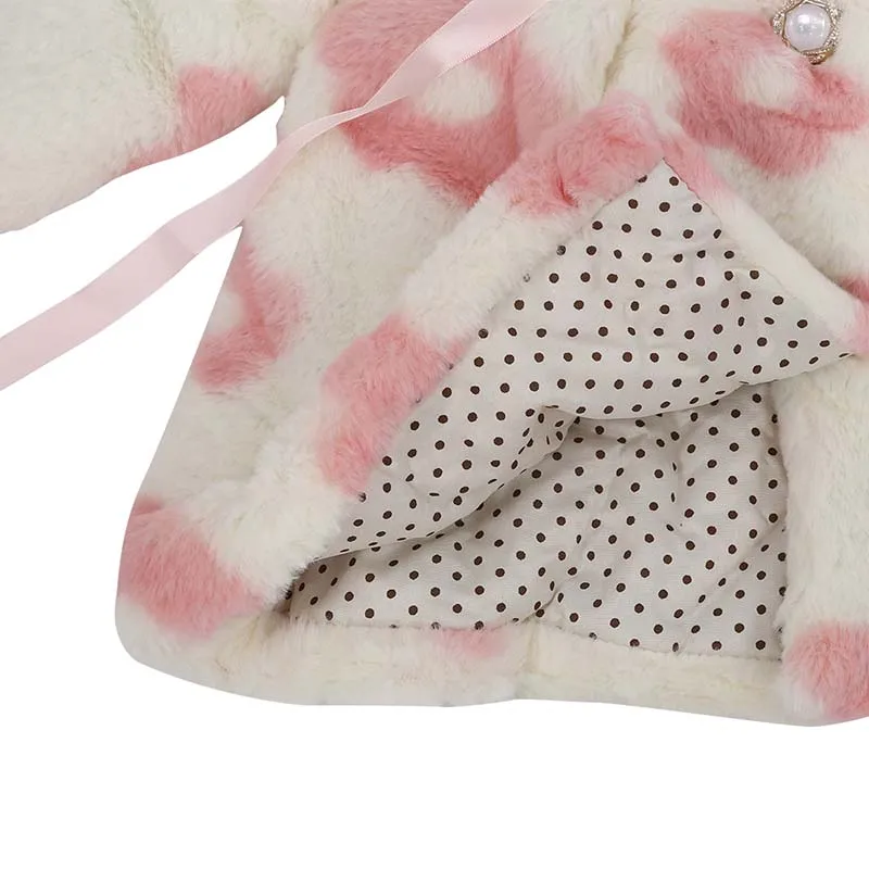 Baby Girl Faux Fur Coat Pearl Outwear Warm Fleece Winter party Jacket Snowsuit