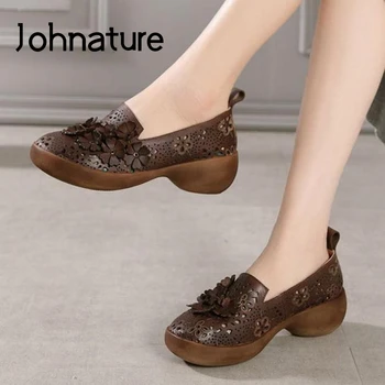 

Johnature Retro Sandals Women Shoes Genuine Leather 2020 New Summer National Style Casual Wedges Flower Handmade Ladies Sandals