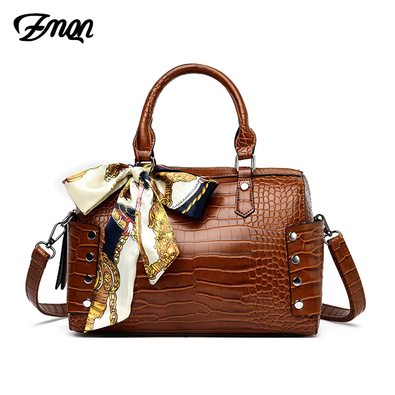 ZMQN Bolsa Feminina женская сумка из крокодиловой кожи, Бостонская сумка на плечо для женщин, ручная сумка, новые кожаные сумки с лентами для девушек C691