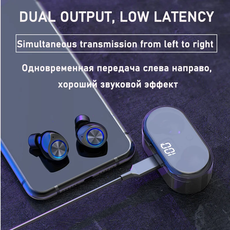 Светодиодный TW80 беспроводные наушники bluetooth 5,0 дисплей для наушников бас HiFi стерео мини TWS наушники с микрофоном гарнитура для всех телефонов