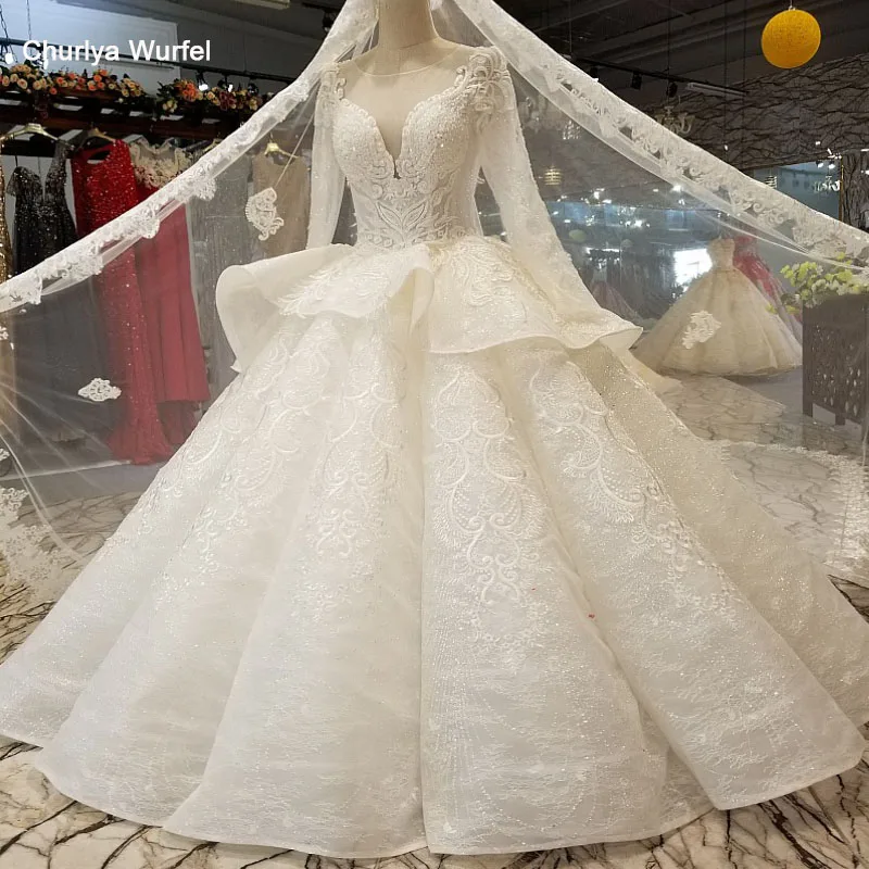 LS14454 свадебное платье с рукавамиТюль Длинные рукава красоты нарядное платье О-образным вырезом капелька длина пола свадебное торжественное платье с длинной накидкой