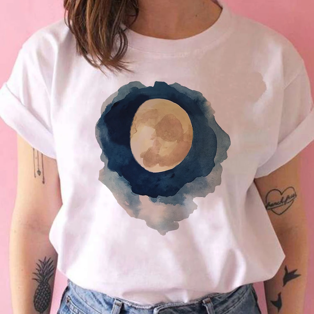 Красивые футболки с забавным принтом фазы Луны женские повседневные хипстерские