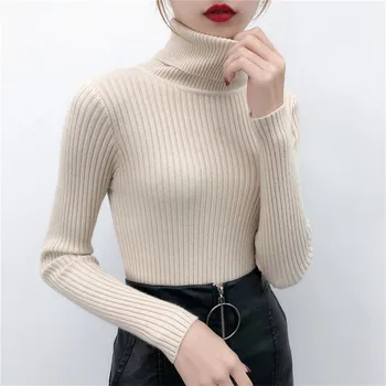 

2020 Women Sweater casual solid turtleneck female pullover full sleeve warm soft spring autumn winter knitted cotton