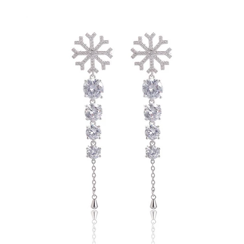 Girls Popular Snowflake Shining Crystal Earrings For Women Rhinestone Snow Pendant Earrings New Year Gift Jewelry