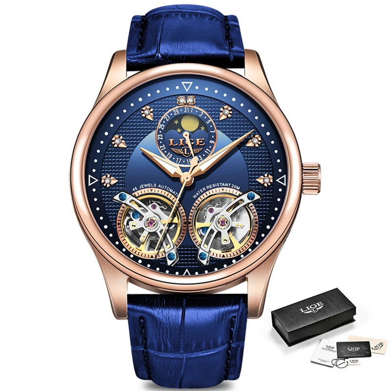 Часы Reloj LIGE мужские с турбийоном швейцарские автоматические Модные механические