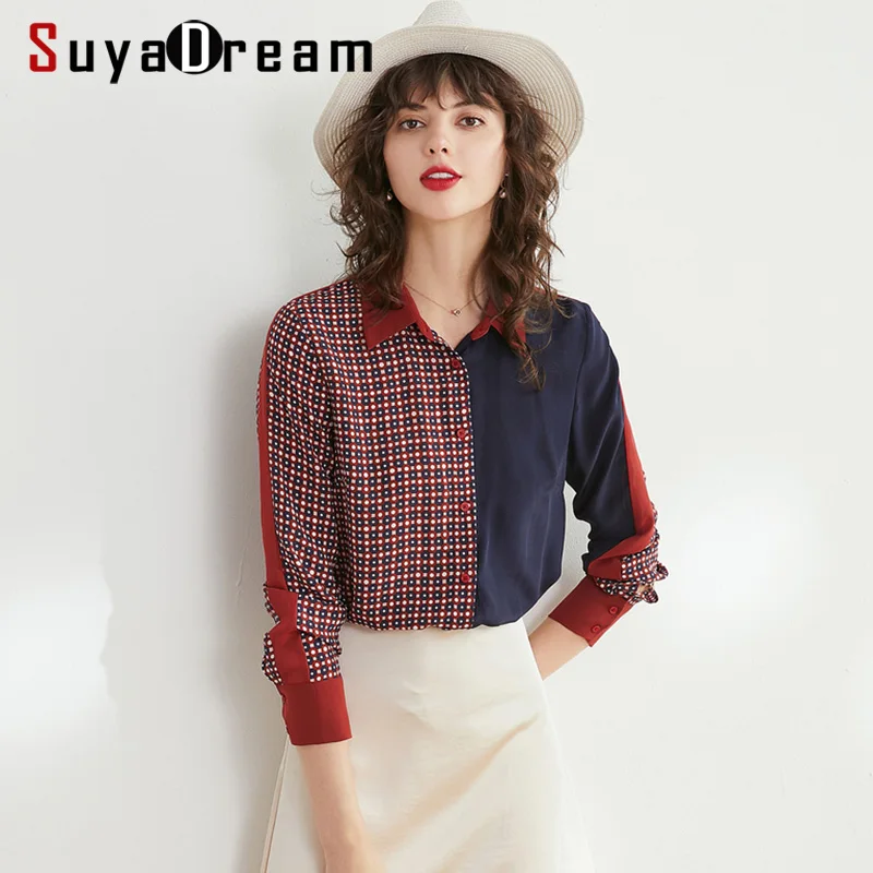 Women Blouse 100%Real silk Crepe Blouses Long sleeved Button Blouse for women Office Lady Blusas femininas 2019 Spring Fall