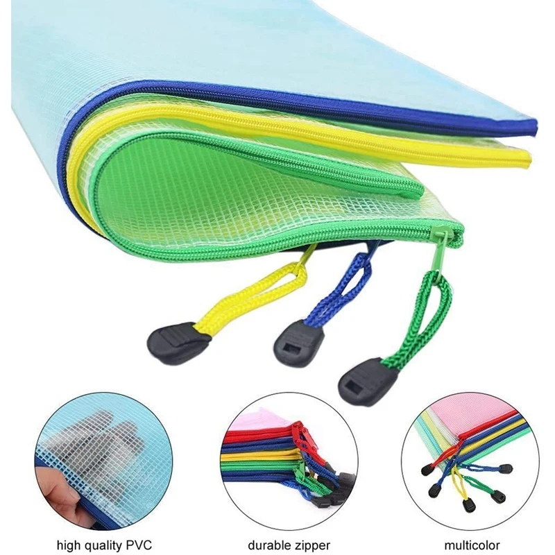 16Pcs 메쉬 지퍼 주머니 문서 가방, 방수 우편 파일 폴더, A4 크기, 학교 사무용품, 여행용 보관 가방
