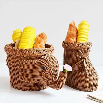 

Creative Woven Fruit Bread Basket Animal Vegetable Food Storage Basket Desktop Decoration Flower Basket Handmade Organizer