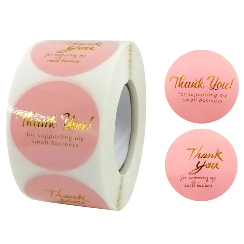 

500Pcs/Roll Pink Round Thank You Stickers Labels Wedding Party Gift Boxes Envelope Sealing Stickers Stationery Stickers