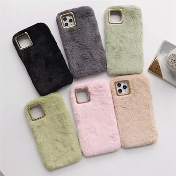 

Fur Case For iPhone 11 Pro Max XR XS X 8 6 Hair Chromed Metallic Fluffy Girl Soft TPU Cartoon Cover Cute Phone Skin 50pcs