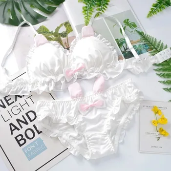 

Ethika Women Set Cute My Melody Lingerie Rabbit Ear Wire Free Lovely Bra and Panty Set for Schoolgirl Bralette Korean Fahsion