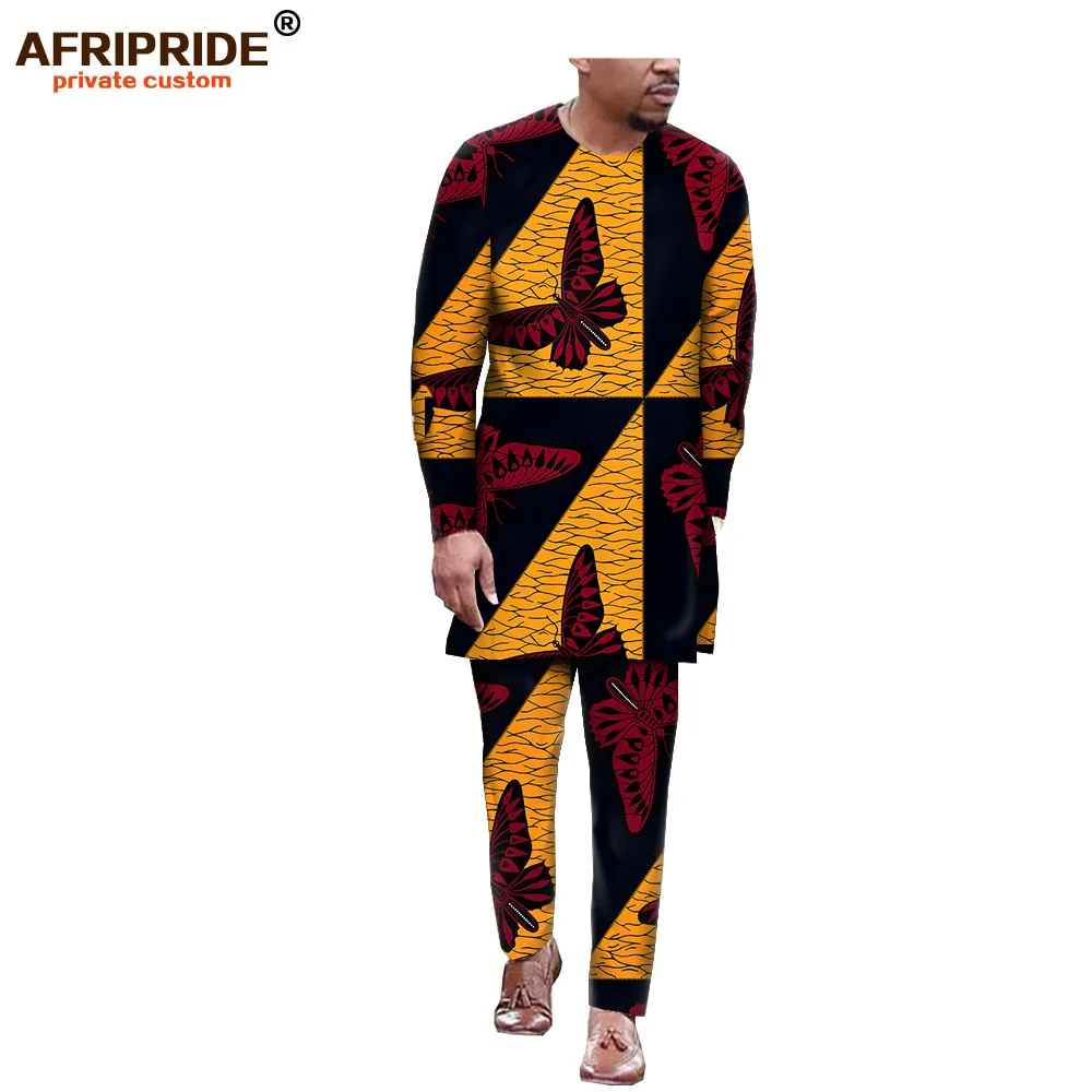Africa ankara, весенне-осенние штаны, комплект для мужчин, AFRIPRIDE, длинный рукав, тянется по бокам, Раздельный топ+ штаны, Мужской Хлопковый комплект A1916008 - Цвет: 520J