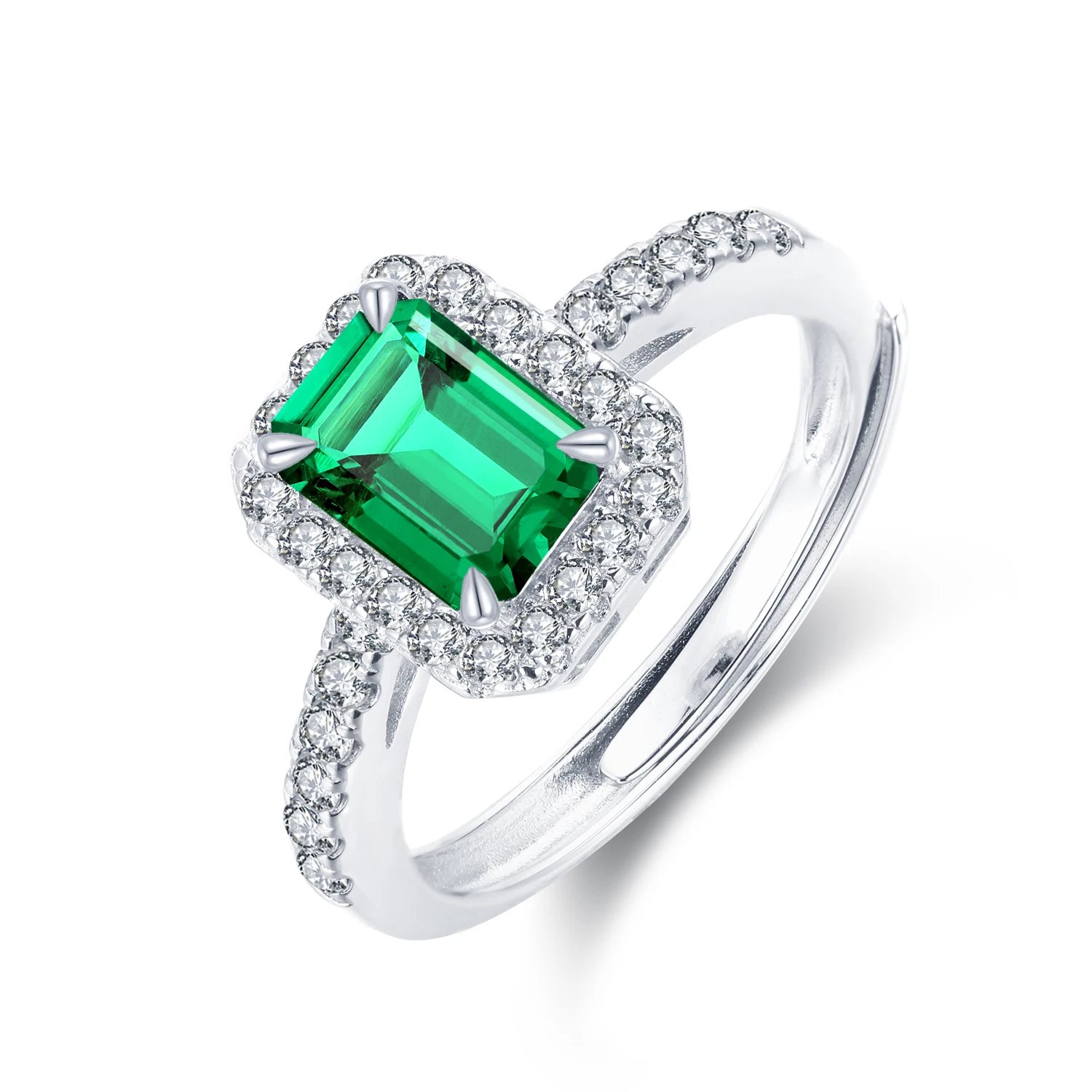 Charm Rings Engagement Emerald 0.85 Carat Lab Grown Sterling Silver
