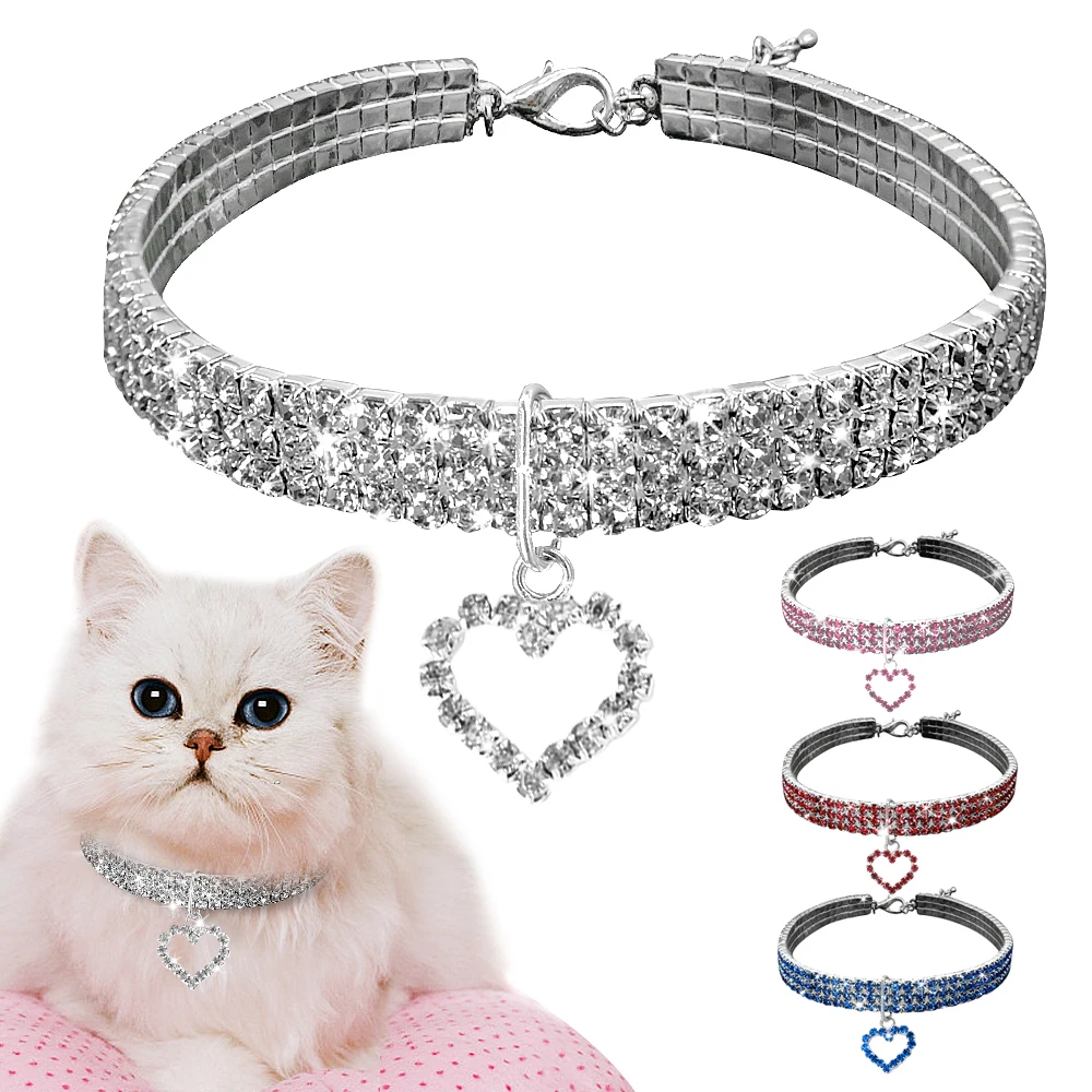 

Rhinestone Puppy Dog cat Collars Jeweled Crystal Kitten Cat Necklace Charm Pendant Accessory For Dogs Cats D40