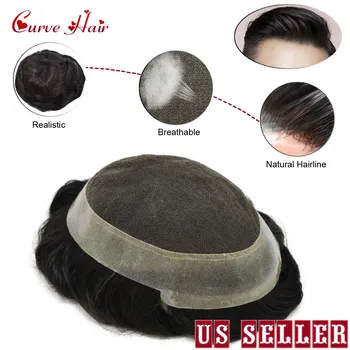 

Human Hair Toupee for Men Lace Hairpiece 1B Off Black French Lace System Thin SKin All Around