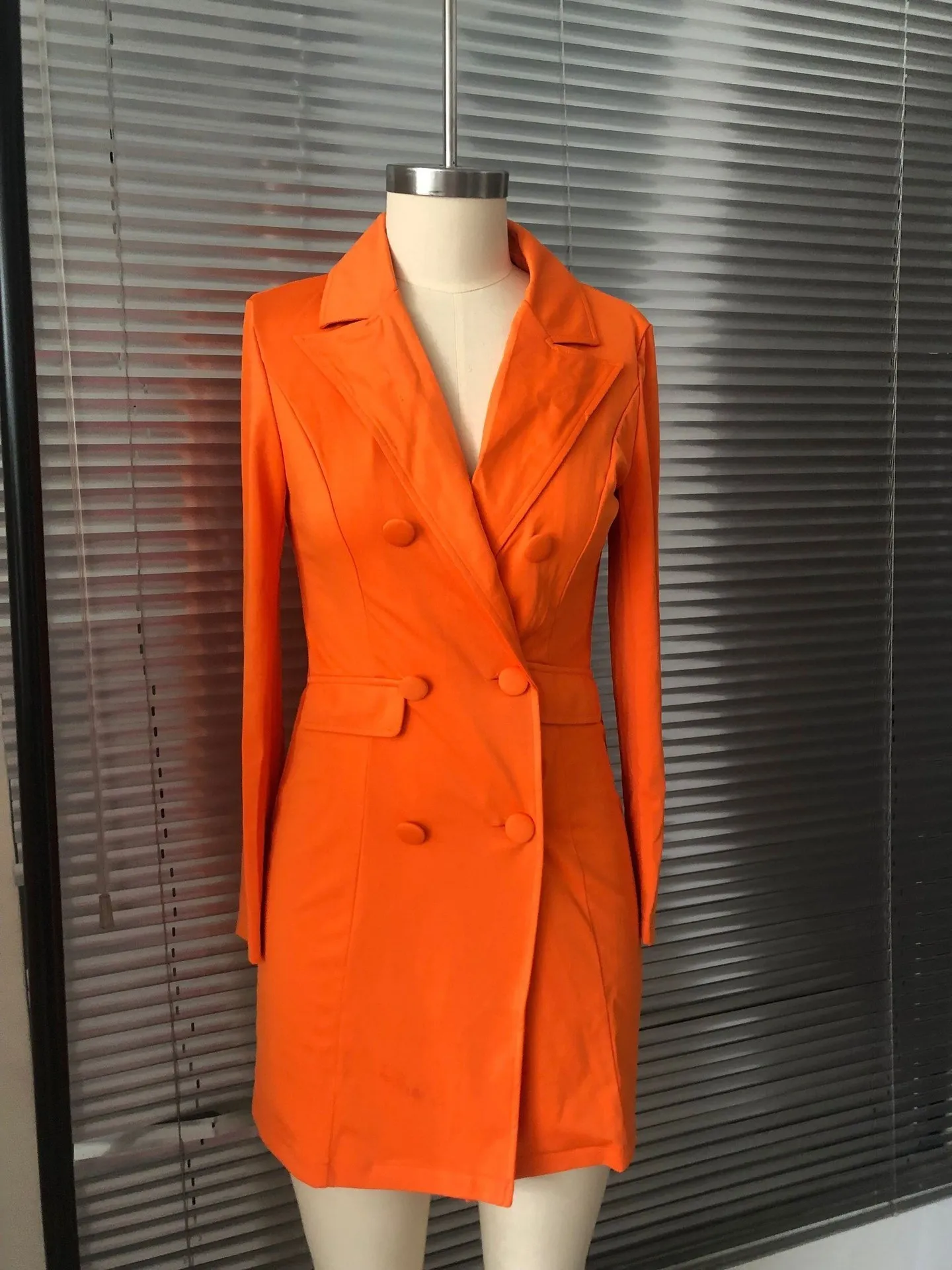 Шикарный черный оранжевый Блейзер женские топы карманы двубортный длинный рукав офисная одежда пальто однотонная Повседневная Верхняя одежда - Цвет: Оранжевый