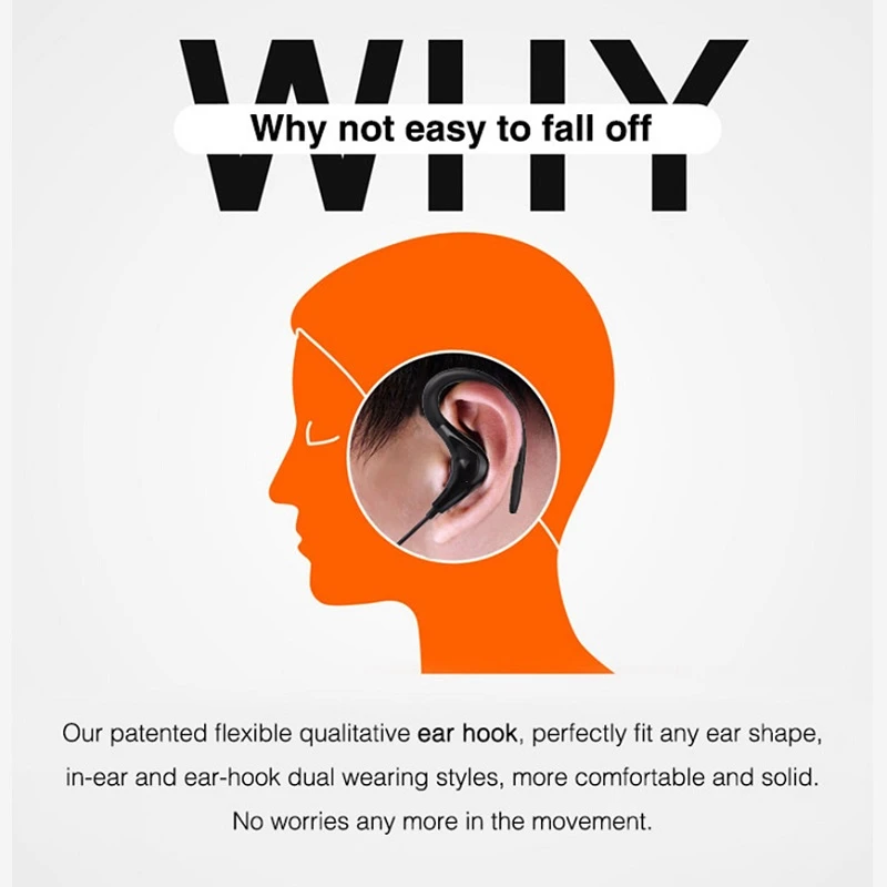 3.5mm Wired Headphones Earhook Stereo Earphones Music Sport Entertainment Headset for Xiaomi Huawei Mobile Smart phone MEUYAG