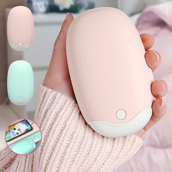 

4000mAh 2 In 1 Portable Mini Pocket USB Rechargeable Power Bank Hand Warmer Electric Double-Sided Heating Anti-slip Pink/Blue