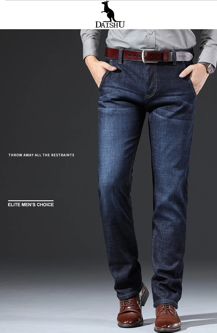 DAISHU Winter Warm Fleece Men's Jeans Thick Denim Jeans Straight Fit Trousers Cotton Velvet Pants men Large size 40 42 44