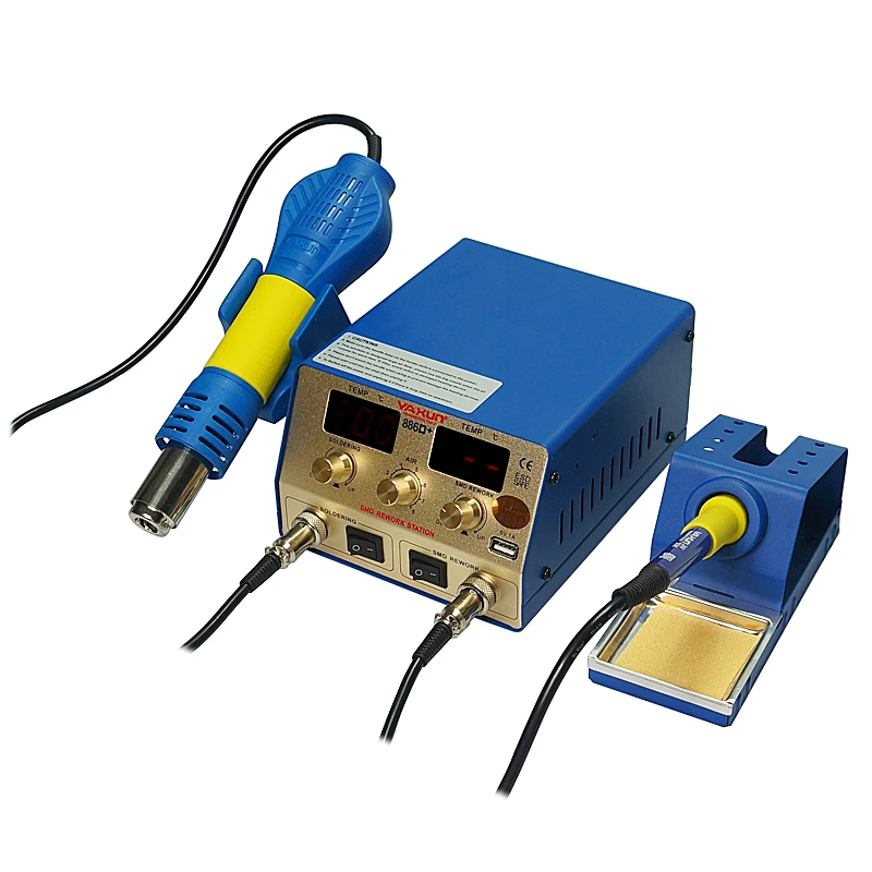 BGA Rework station YAXUN YX-886D+ 2 in 1 SMD hot air and soldering station temperature Momery Function  5V 1A USB Output