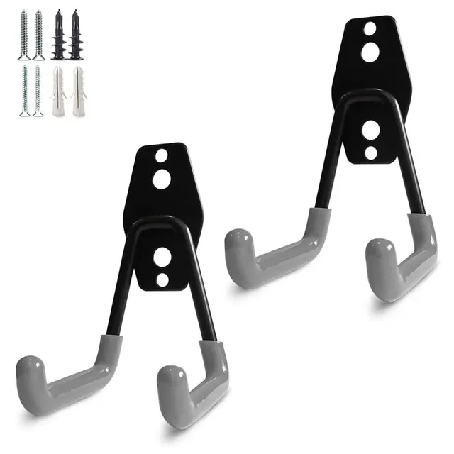 2 Pack Garage Hooks Heavy Duty Steel Storage Hangers for Garage Wall Mount Anti-Slip Utility Hooks for Bike Garden Tools Ladders Grey Small U