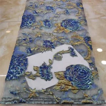 

African Organza Lace Fabric 2020 High Quality Lace with Sequins/ Brocade Latest Gold French Nigerian Lace Fabrics for Wedding