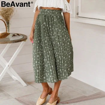 

BeAvant Bohemian print summer skirts womens Ruffle pleated floral short boho skirt female High waist chiffon beach mini skirt