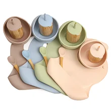 

1 Set BPA Free Silicone Feeding Tableware Sets Bamboo Cup Silicone Bib Bowl Infant Feeding Supplies Gift Box Feeding kit for Kid