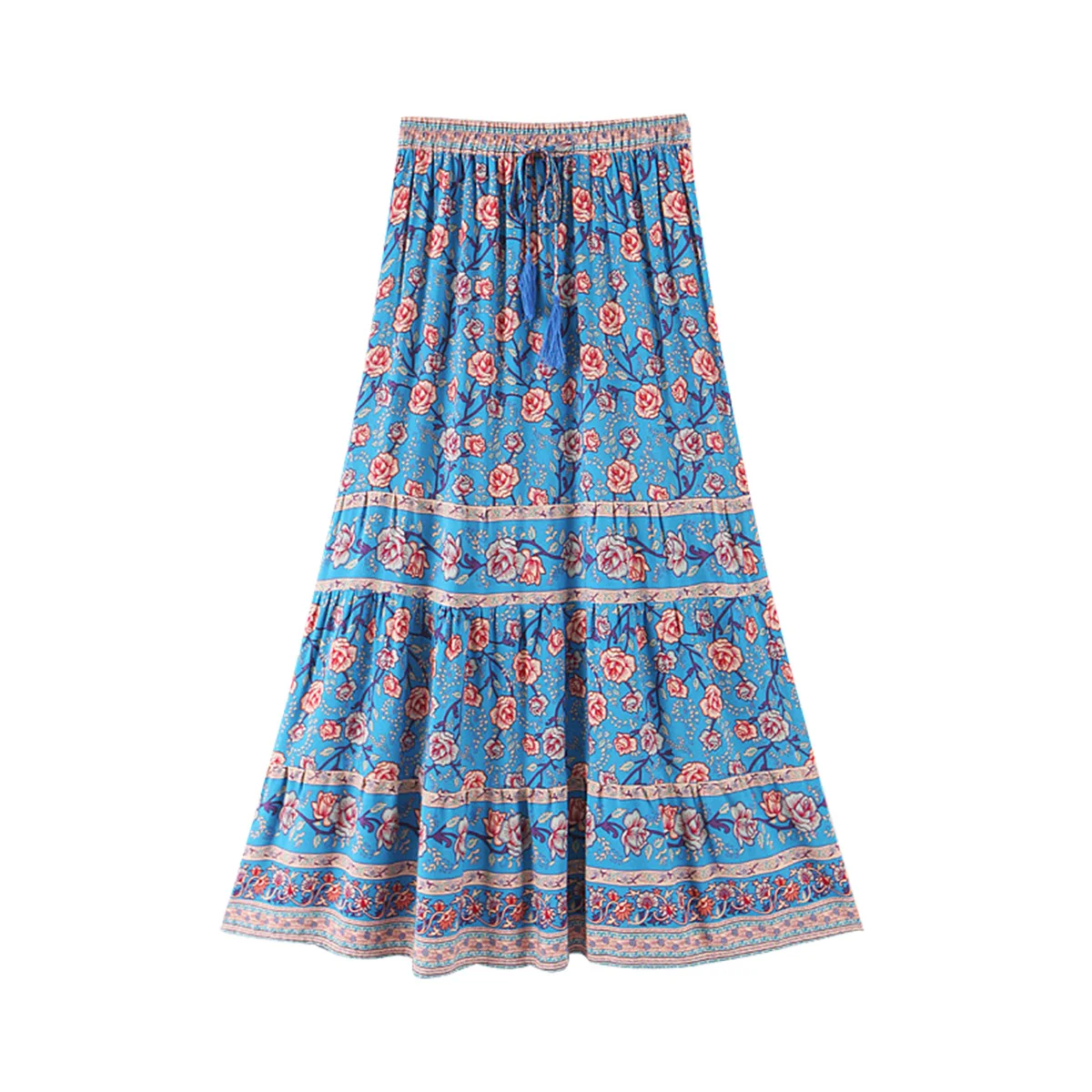 Skirt Jastie винтажная розовая юбка миди богемная шикарная Повседневная пляжная юбка хиппи с оборками юбка трапециевидной формы faldas mujer moda осень - Цвет: Skirt
