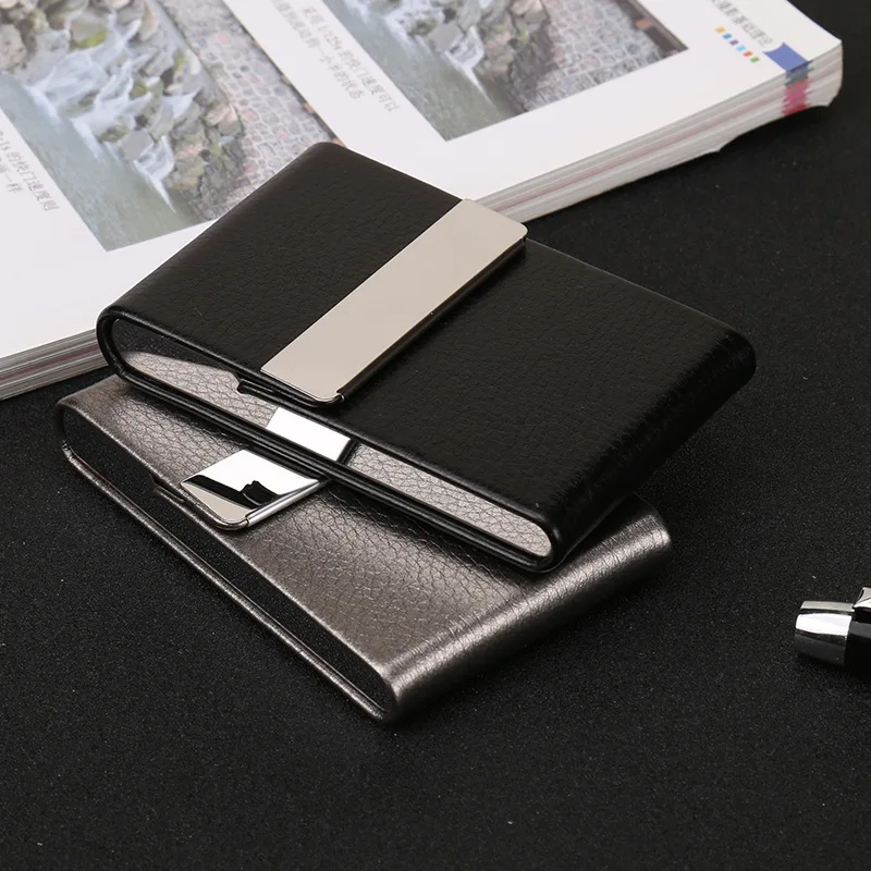 

Verticle Business Card Holder Metal Foreskin Card Box Gift Bank Integral Card Case-Carving Letter Color Red