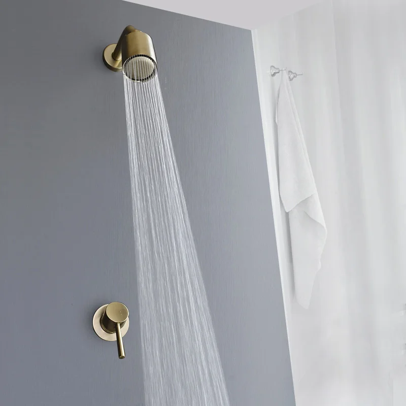 Shower Head Shower Set High Pressure Brush Gold Brass Shower Head Single Funtion Rainfall Bathroom Shower Head Top Water Saving Spray Bath Wall Mounted