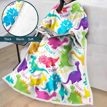 

Cartoon Animals Dinosaur Bird Print Throw Blanket Winter Reading Watch TV Warm Fleece Sleeves Blanket Super Soft Couch Bed Cover
