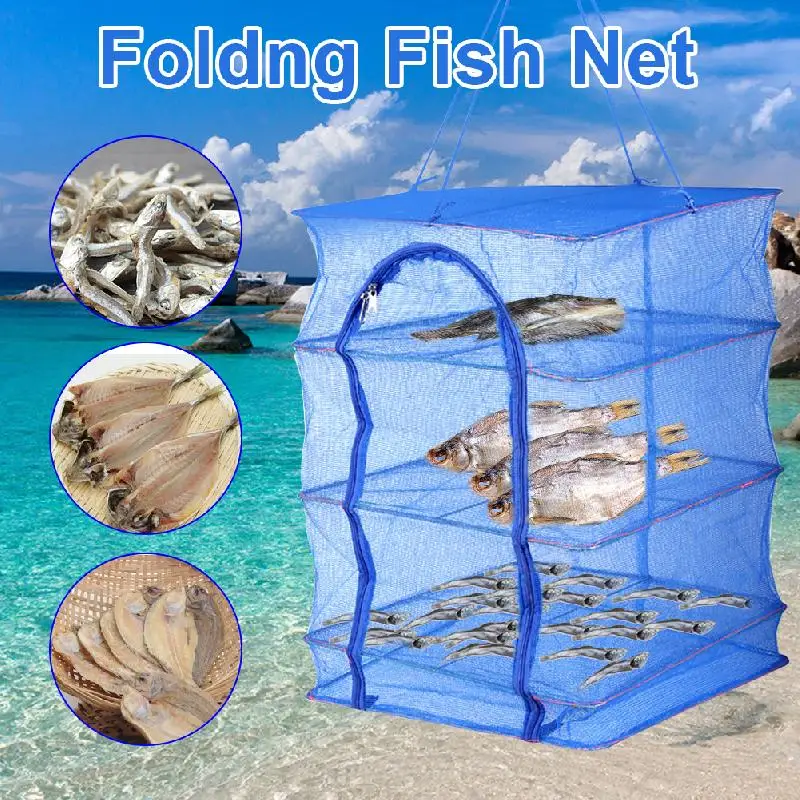 

Foldable 4 Layers Drying Net Fish Net Drying Rack Hanging Vegetable Fish Dishes Dryer Net 40 x 40 x 65cm PE Hanger Fish Net